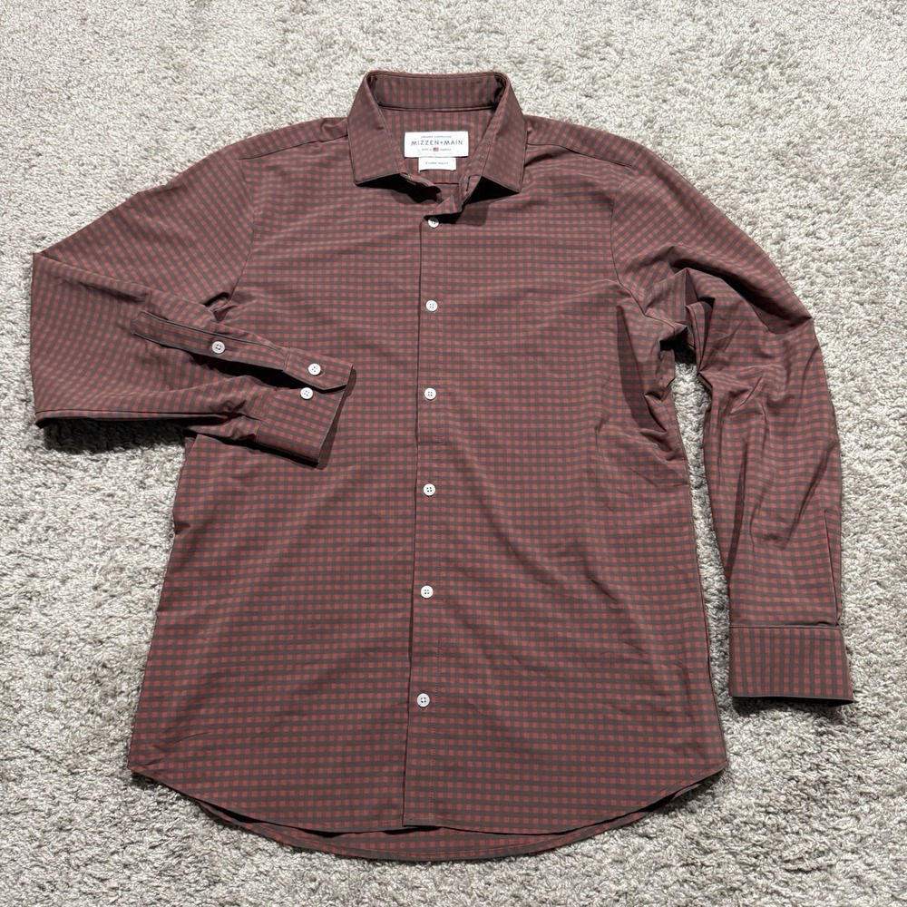 Mizzen+Main Men's Leeward Collection Stretch Long Sleeve XL Trim Fit Red Check
